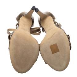 Pre Owned Chloe Metallic Bronze Leather Bow Detail Ankle Strap Sandals Size 38