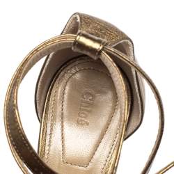 Pre Owned Chloe Metallic Bronze Leather Bow Detail Ankle Strap Sandals Size 38