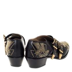 Pre Owned Chloe Black Leather Suzanna Studded Double Buckle Detail Loafers Size 40