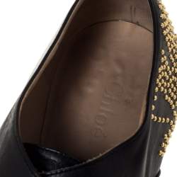 Pre Owned Chloe Black Leather Suzanna Studded Double Buckle Detail Loafers Size 40