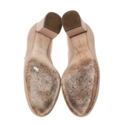 Pre Owned Chloe Beige Leather Lauren Scallop Trim Block Heel Pumps Size 39