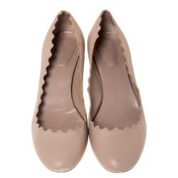 Pre Owned Chloe Beige Leather Lauren Scallop Trim Block Heel Pumps Size 39