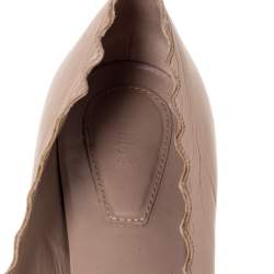 Pre Owned Chloe Beige Leather Lauren Scallop Trim Block Heel Pumps Size 39