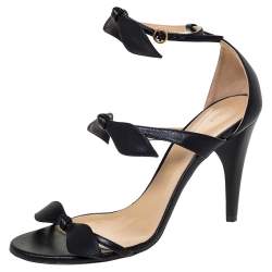 Chloe Black Leather Three Bows Mike Ankle Strap Sandals Size 39