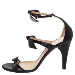 Chloe Black Leather Three Bows Mike Ankle Strap Sandals Size 39