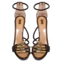Pre Owned Chloe Brown Leather Strappy Ankle Strap Sandals Size 39.5