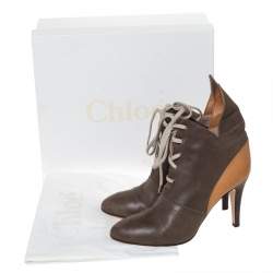 Pre Owned Chloe 2 Tone Leather Lace Up Ankle Boots Size 38.5