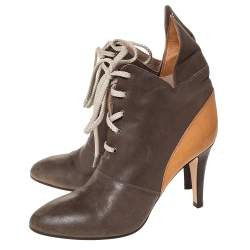 Pre Owned Chloe 2 Tone Leather Lace Up Ankle Boots Size 38.5
