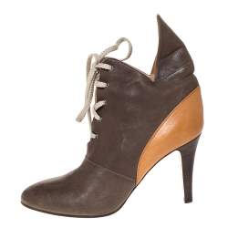 Pre Owned Chloe 2 Tone Leather Lace Up Ankle Boots Size 38.5
