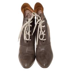 Pre Owned Chloe 2 Tone Leather Lace Up Ankle Boots Size 38.5