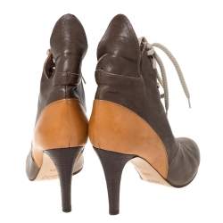 Pre Owned Chloe 2 Tone Leather Lace Up Ankle Boots Size 38.5