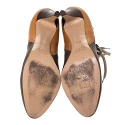 Pre Owned Chloe 2 Tone Leather Lace Up Ankle Boots Size 38.5