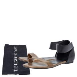 Chloe Black/Brown Leather Ankle Cuff Flat Sandals Size 40