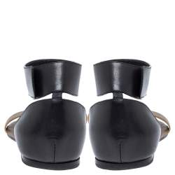 Chloe Black/Brown Leather Ankle Cuff Flat Sandals Size 40