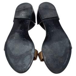 Chloe Black/Brown Leather Ankle Cuff Flat Sandals Size 40
