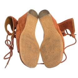 Pre Owned Chloe Orange Suede Leather Lettonia Gladiator Wedge Sandals Size 37.5