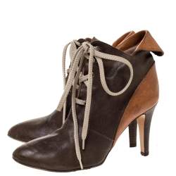 Chloe Brown Leather Pointed Toe Ankle Booties Size 36  