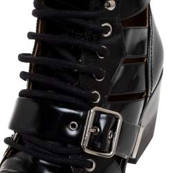 Pre Owned Chloe Black Leather Serina Lace Up Buckle Detail Block Heel Ankle Boots Size 39