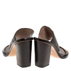 Chloe Black Studded Leather Block Heel Slide Sandals Size 38.5