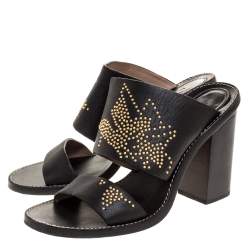 Chloe Black Studded Leather Block Heel Slide Sandals Size 38.5