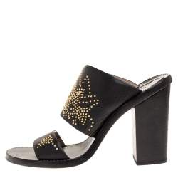 Chloe Black Studded Leather Block Heel Slide Sandals Size 38.5