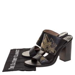 Chloe Black Studded Leather Block Heel Slide Sandals Size 38.5