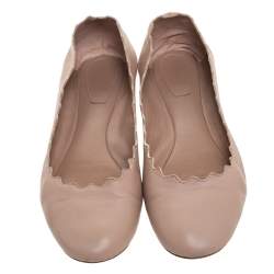 Pre Owned Chloe Pink Leather Lauren Scalloped Ballet Flats Size 40 