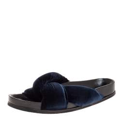 Chloe Black Velvet Knotted Slip On Flat Slides Size 38