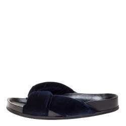 Chloe Black Velvet Knotted Slip On Flat Slides Size 38