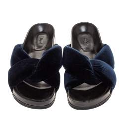 Pre Owned Chloe Black Velvet Knotted Slip On Flat Slides Size 38