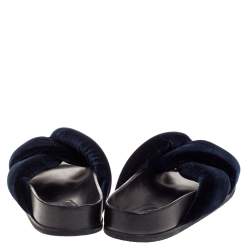 Pre Owned Chloe Black Velvet Knotted Slip On Flat Slides Size 38