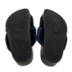 Pre Owned Chloe Black Velvet Knotted Slip On Flat Slides Size 38