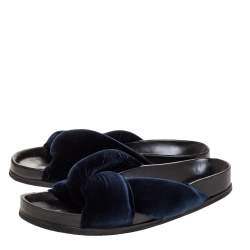 Pre Owned Chloe Black Velvet Knotted Slip On Flat Slides Size 38