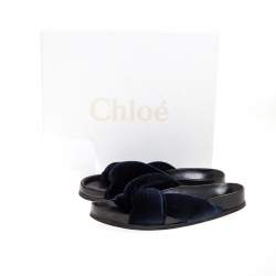 Pre Owned Chloe Black Velvet Knotted Slip On Flat Slides Size 38