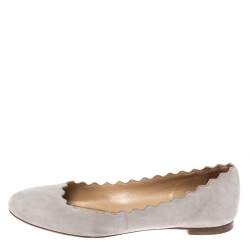 Pre Owned Chloe Grey Suede Lauren Scalloped Ballet Flats Size 36