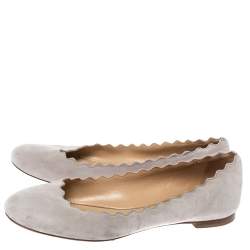 Pre Owned Chloe Grey Suede Lauren Scalloped Ballet Flats Size 36