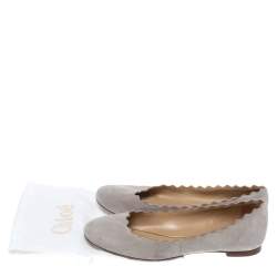 Pre Owned Chloe Grey Suede Lauren Scalloped Ballet Flats Size 36