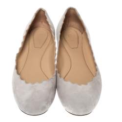 Pre Owned Chloe Grey Suede Lauren Scalloped Ballet Flats Size 36
