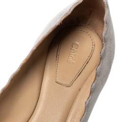 Pre Owned Chloe Grey Suede Lauren Scalloped Ballet Flats Size 36