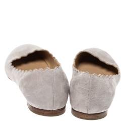Pre Owned Chloe Grey Suede Lauren Scalloped Ballet Flats Size 36