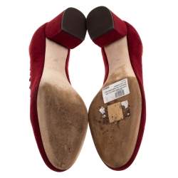 Pre Owned Chloe Red Suede Lauren Scallop Trim Block Heel Pumps Size 38