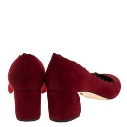 Pre Owned Chloe Red Suede Lauren Scallop Trim Block Heel Pumps Size 38