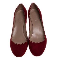 Pre Owned Chloe Red Suede Lauren Scallop Trim Block Heel Pumps Size 38
