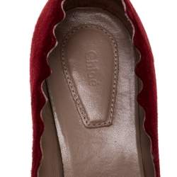 Pre Owned Chloe Red Suede Lauren Scallop Trim Block Heel Pumps Size 38