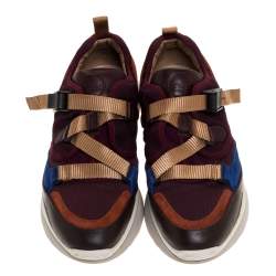 Pre Owned Chloe Multicolor Leather And Fabric Sonnie Low Top Sneakers Size 38