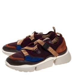 Pre Owned Chloe Multicolor Leather And Fabric Sonnie Low Top Sneakers Size 38