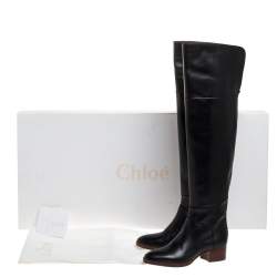 Pre Owned Chloe Black Leather Over the Knee Boots Size 36