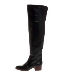 Pre Owned Chloe Black Leather Over the Knee Boots Size 36
