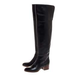 Pre Owned Chloe Black Leather Over the Knee Boots Size 36