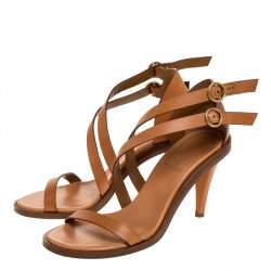 Chloe Tan Leather Double Ankle Strap Niko Sandals Size 38